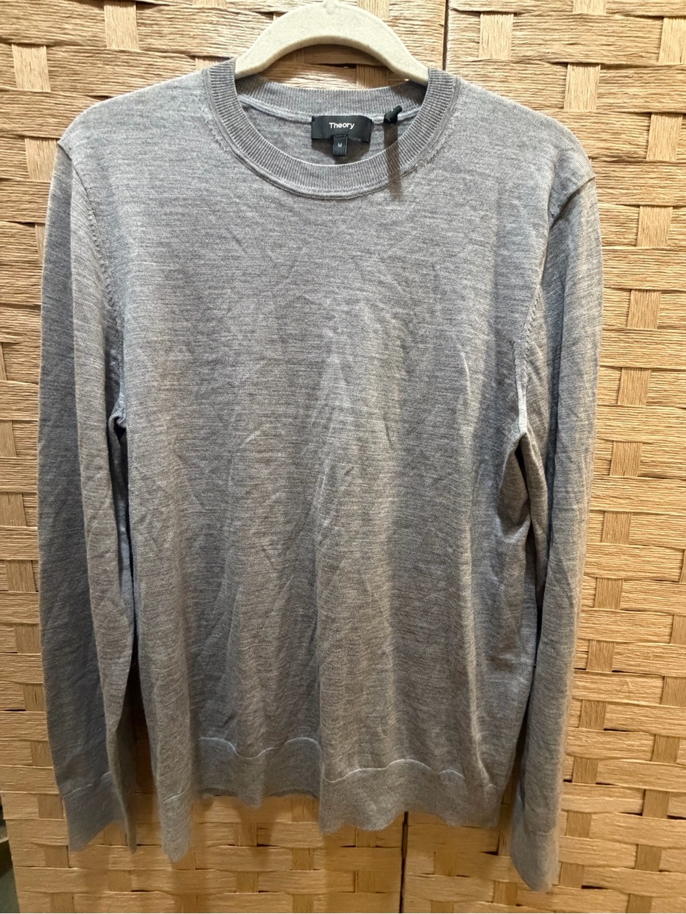 Theory Men’s 100% Wool Gray Crewneck Sweater Medium Designer Knitwear - Picture 2 of 8